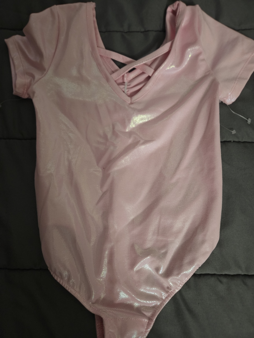 Nicole Miller Sport Pink Shimmer Crisscross V-Neck Bodysuit